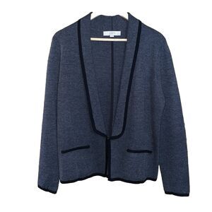 ANN TAYLOR Loft 48% Wool Black Classic Large Petite Blazer Clasp Work Attire